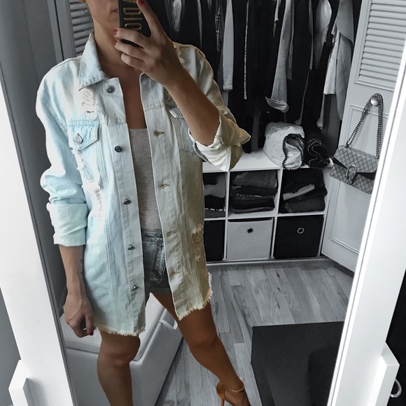 Jackets & Blazers - LAST 1✨Light Wash Destroyed Denim Longline Jacket